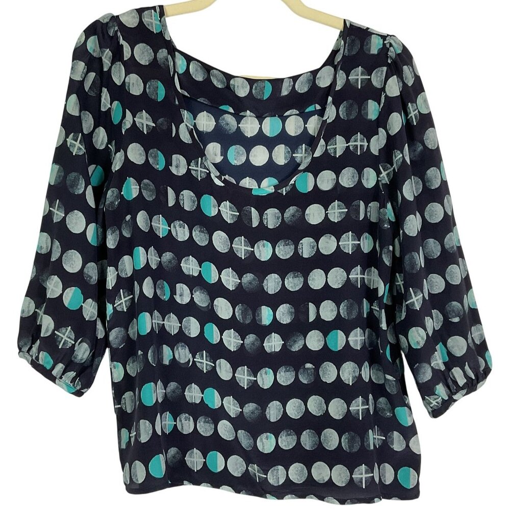 Anthropologie HD In Paris Moon Phase Silk Blouse XS Blue 100% Silk Top - Picture 5 of 10